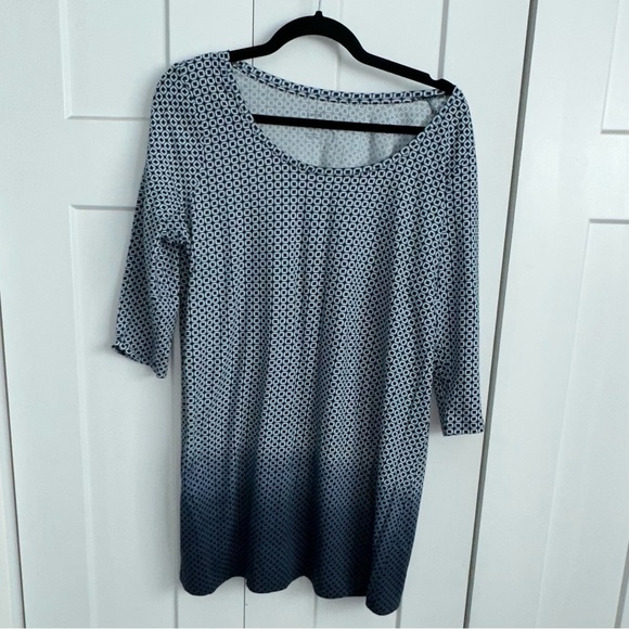 J. Jill Tops - PURE JILL (J JILL) BALLET SLEEVE TEE/TUNIC-MED-TRUE NAVY/WHITE DIP DYED